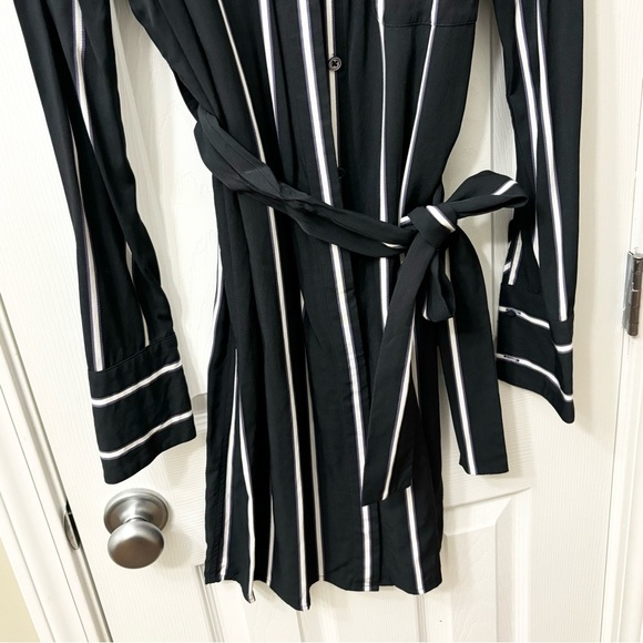 Equipment Ravena Silk Blend Stripe Belted Collarless Shirt Dress Womens Sz Large - Picture 4 of 8